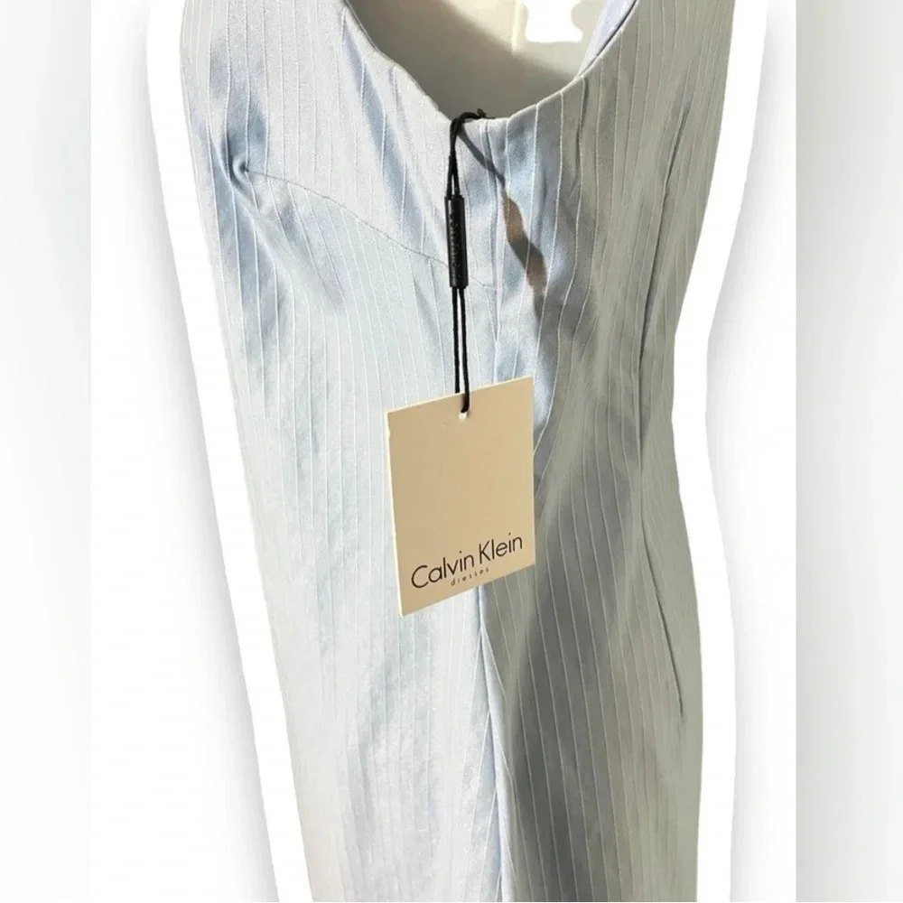 NWT Calvin Klein Sleeveless Stretch Pinstripe Shift Dress - Picture 3 of 5